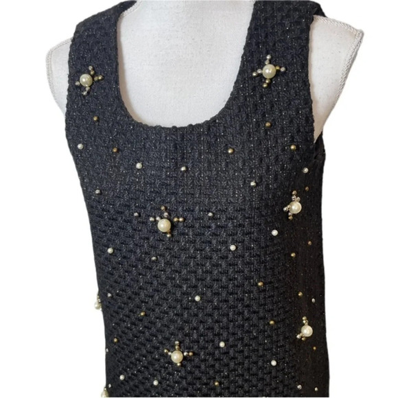 Molly Bracken Dress Womens Small Black Wool Pearl Shimmer Beads Formal Party - Picture 3 of 11